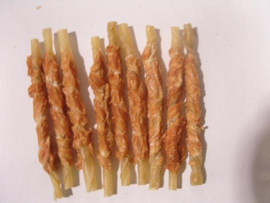 pet food-chicken rolled natural rawhide stick